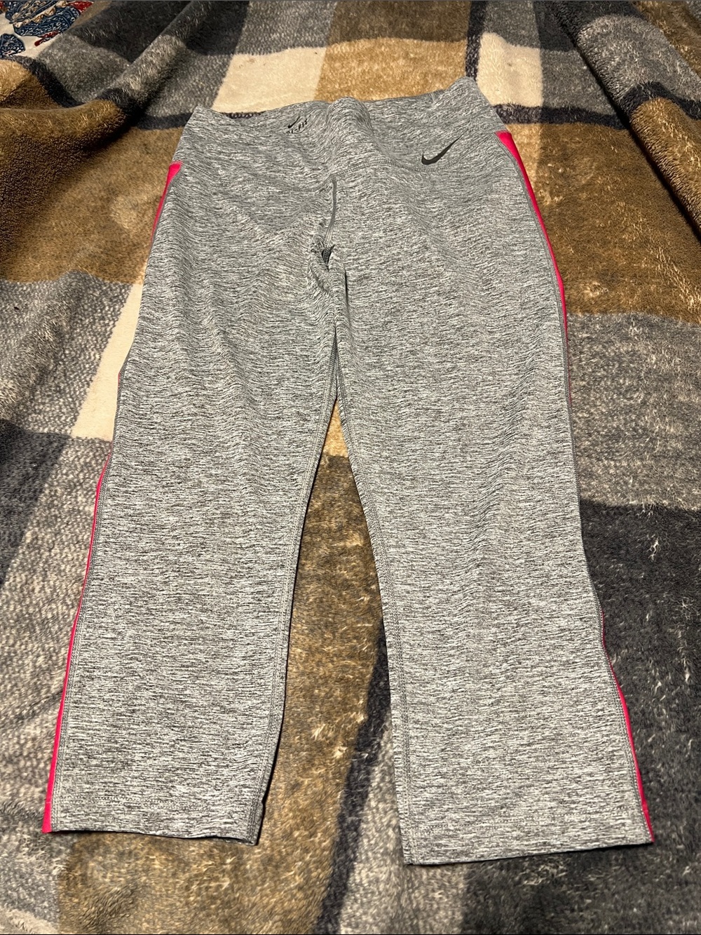 Nike Gray Capri Pants with Pink Side Stripe